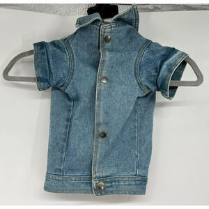 Woolrich Denim Coat Dogs Medium Blue Jean Light Wash Snap Collared Short Sleeve